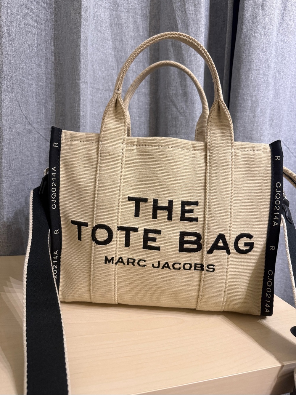 Marc Jacobs Beige Canvas Tote Bag with Black Logo